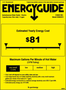 EnergyGuide for Eemax EEM24013